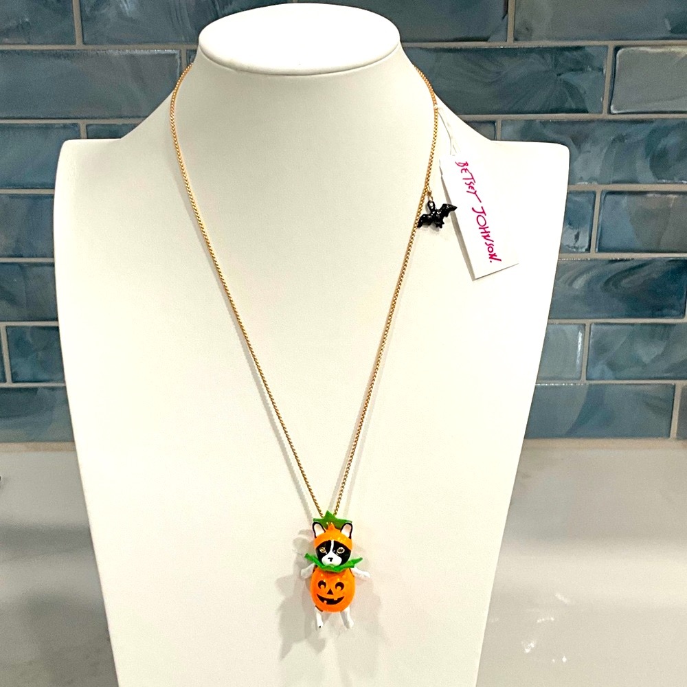 Betsey Johnson Halloween Jack-O-Lantern Bulldog Necklace and Earring Set NWT! - Picture 4 of 11